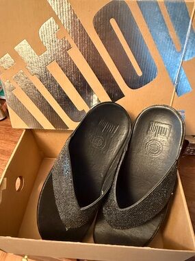 Fitflop Black Sparkle Flip Flop Slides